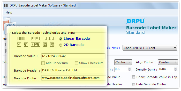 Barcode label Maker Software Designed  Code 128 Set C  Font
