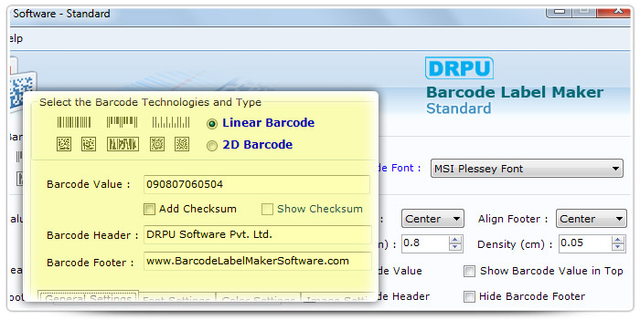 Barcode label Maker Software Designed  MSI Plessey Font