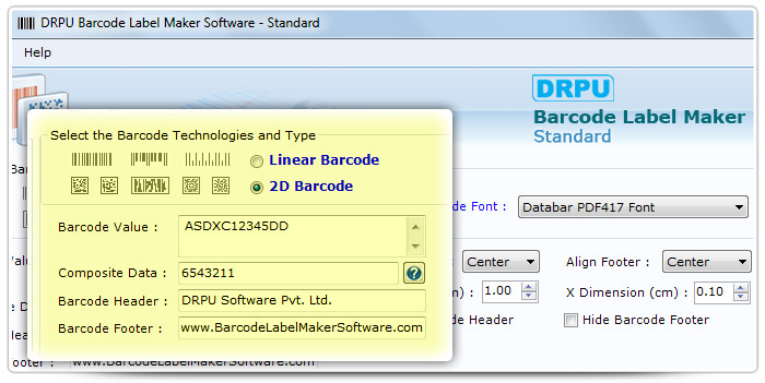 Barcode label Maker Software Designed  Databar PDF417 Font