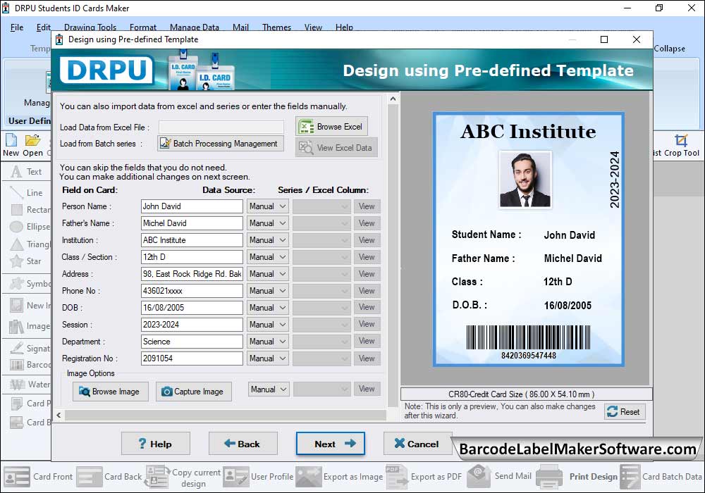 Import excel file of student details